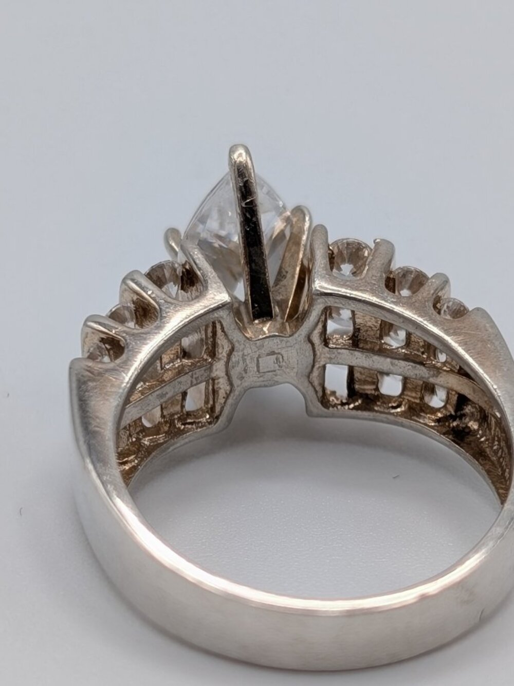 Vintage 90s DQCZ 925 Sterling Silver Marquise Statement Engagement Ring 6.5 - Picture 5 of 10